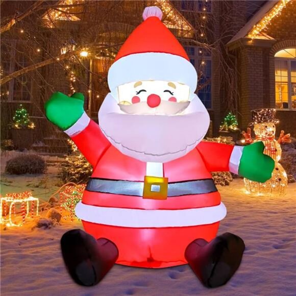 5 FT Christmas Inflatables Santa Claus Decor Blow Up Yard Sitting Santa Claus
